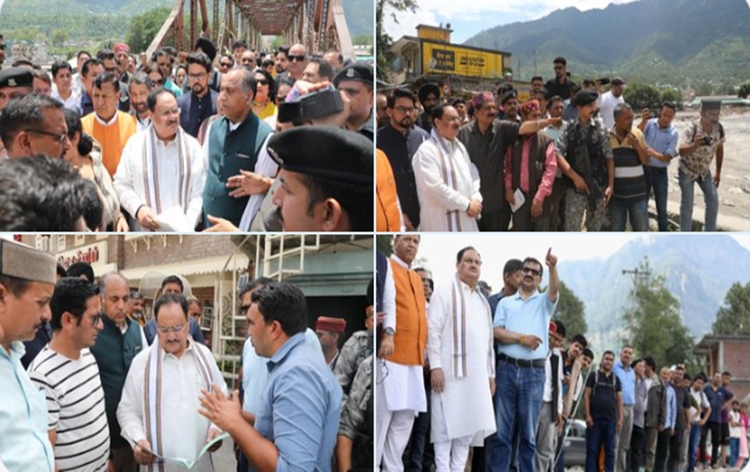 BJP National President Jagat Prakash Nadda & Union Minister Anurag Thakur visit flood-affected Mandi & Kullu districts of HP