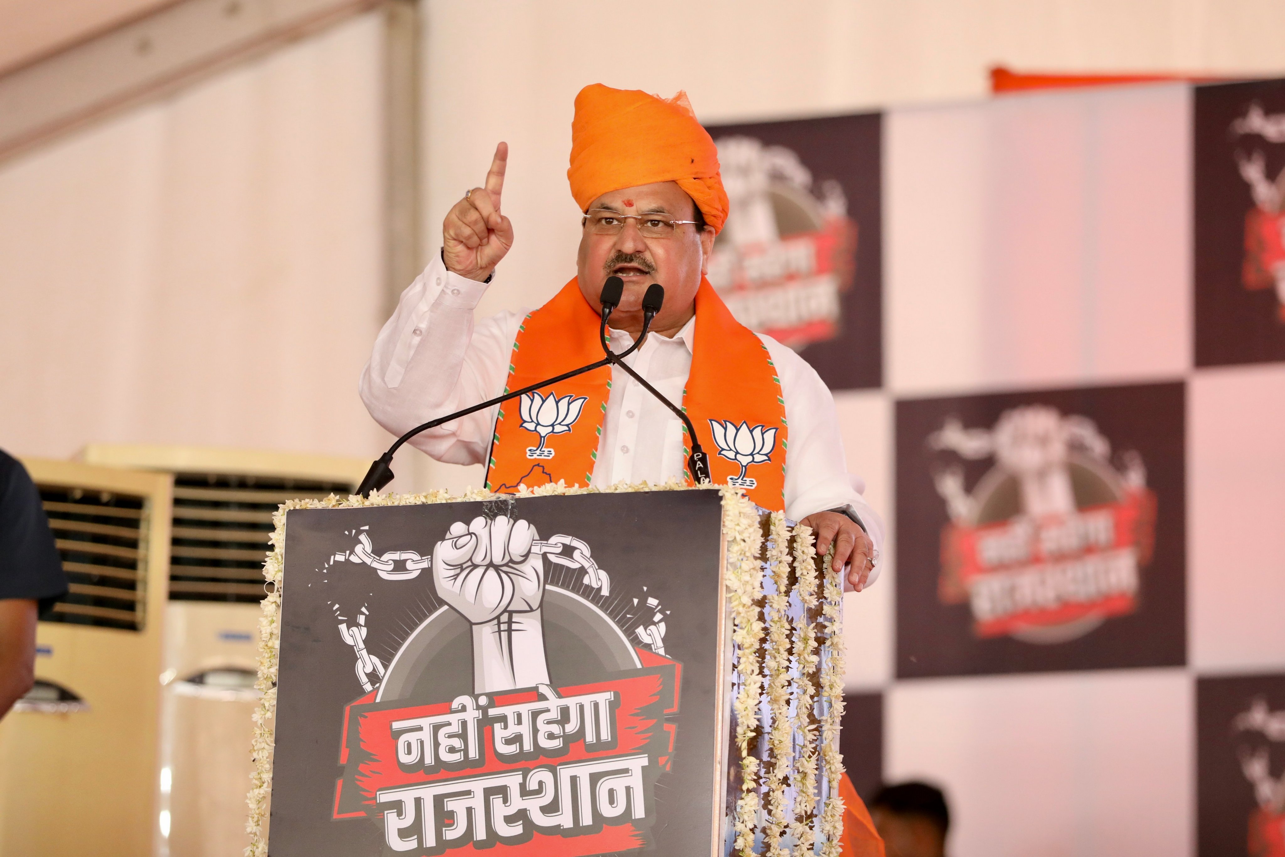 BJP President J P Nadda launches BJP's “Nahi Sahega Rajasthan” campaign against Congress government in Jaipur