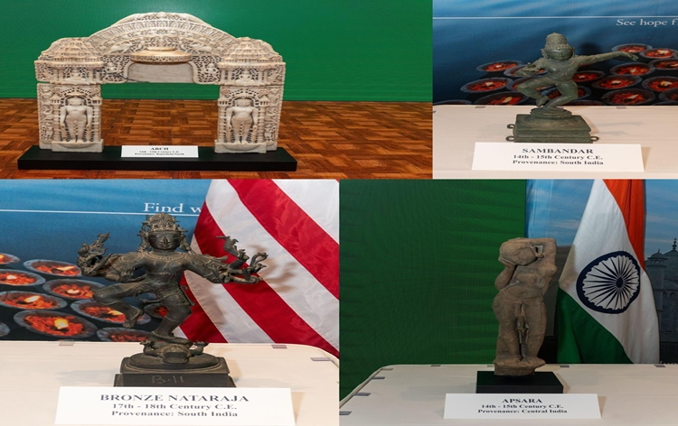 105 trafficked antiquities of India returns to India from USA