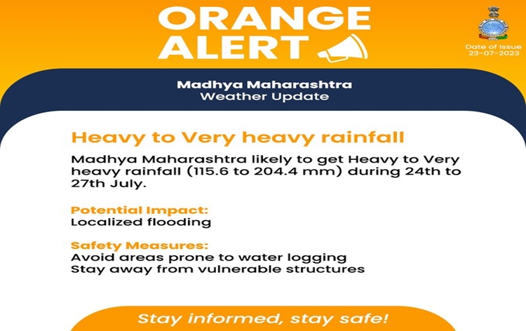 IMD issues orange alert for heavy to very heavy rainfall in isolated areas in 7 districts of Maharashtra