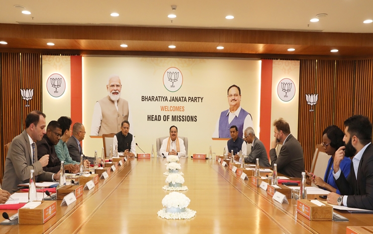 BJP National President JP Nadda interacts with group of diplomatic mission heads to India in New Delhi