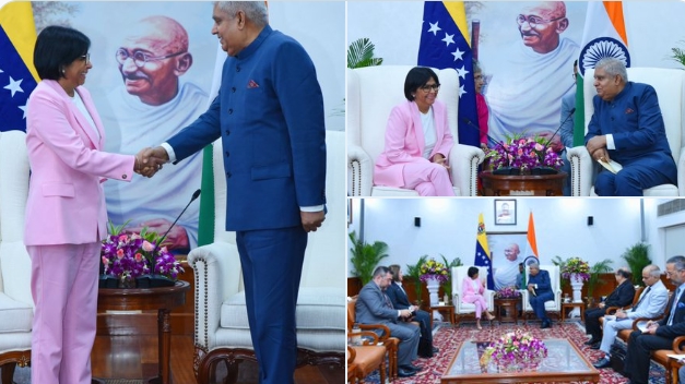 Venezuela Executive VP Delcy Rodríguez meets Vice-President Jagdeep Dhankhar