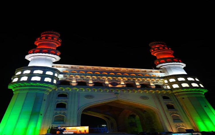 Union Minister G Kishan Reddy formally lit up Charminar Monument in colours of tricolour in Hyderabad