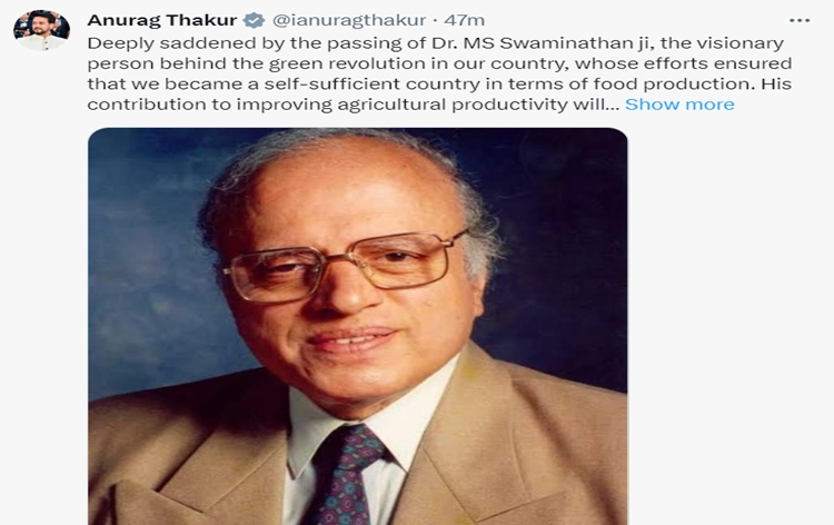 I&B Minister Anurag Singh Thakur expresses sadness at the passing of Dr. MS Swaminathan