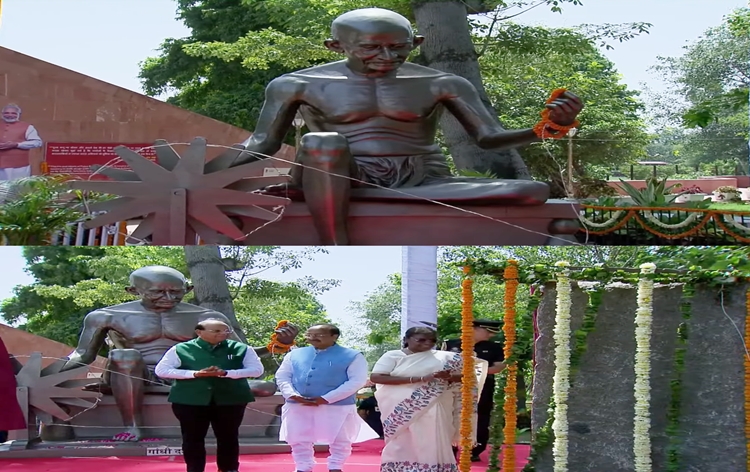 President Droupadi Murmu unveils Mahatma Gandhi’s statue at Gandhi Darshan near Rajghat in New Delhi