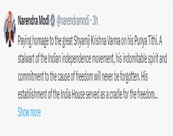 PM Narendra Modi pays homage to revolutionary freedom fighter Shyamji Krishna Varma on his Punya Tithi 