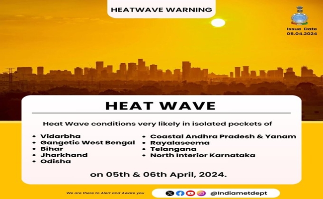 IMD forecasts heatwave conditions across parts of east and peninsular India for today and tomorrow.
