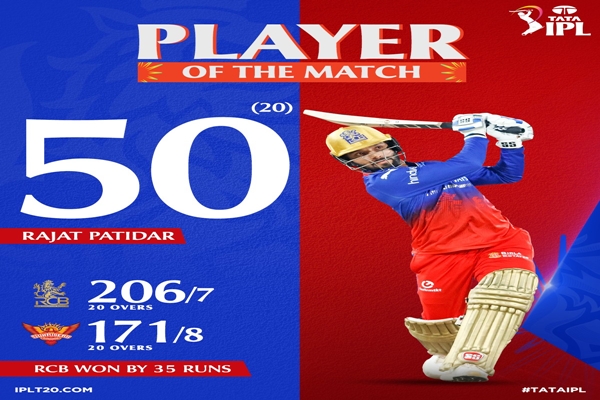 IPL: RCB defeat SRH by 35 runs at Rajiv Gandhi International Stadium in Hyderabad