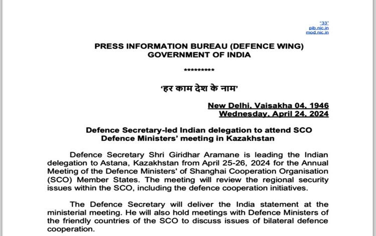 Defence Secy Giridhar Aramane to attend SCO Defence Ministers’ meeting in Kazakhstan 