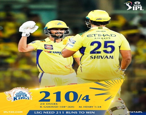 IPL Cricket: CSK set target of 211 runs before LSG