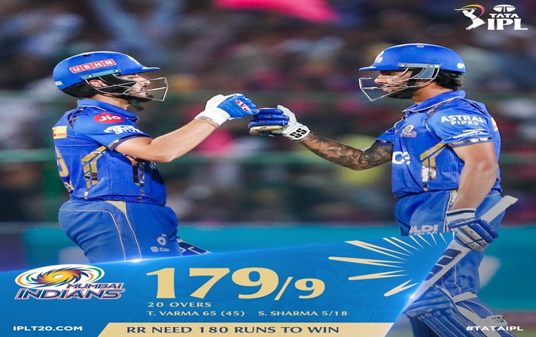 In IPL Cricket, Match between Rajasthan Royals and Mumbai Indians underway in Jaipur