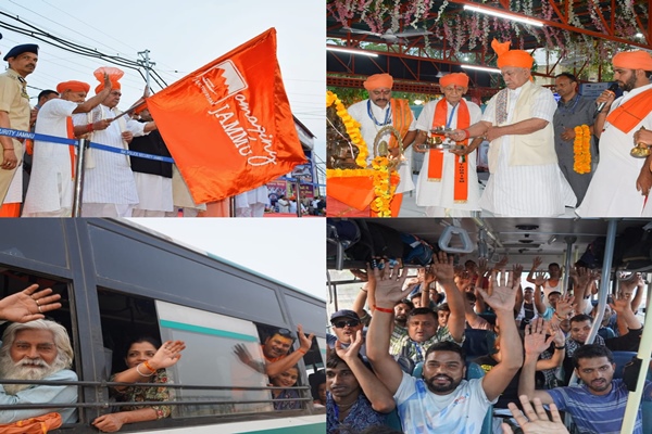 अमरनाथ तीर्थयात्रियों के पहले जत्‍थे ने आज दोपहर कड़ी सुरक्षा के बीच कश्‍मीर घाटी में प्रवेश‍ किया