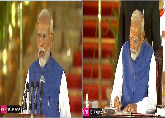 श्री नरेंद्र मोदी ने आज शाम नई दिल्ली में लगातार तीसरी बार प्रधानमंत्री के रूप में शपथ ली