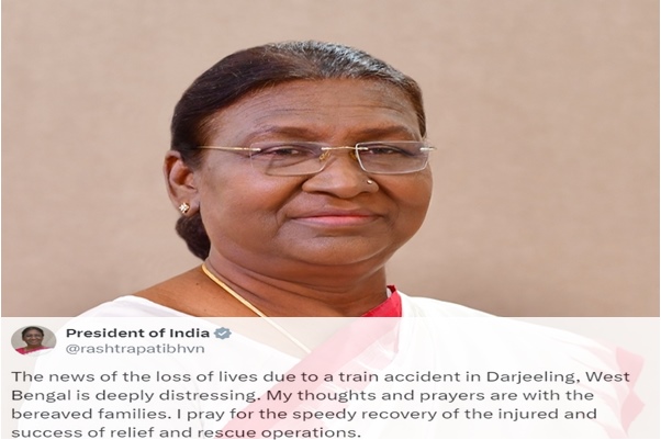 President Droupadi Murmu Expresses Grief Over Tragic Train Accident in Darjeeling