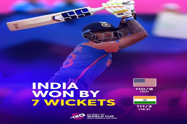 टी-20 विश्व कप: भारत ने अमरीका को सात विकेट से हराकर सुपर-8 में जगह बनाई, भारत की ओर से अर्शदीप सिंह ने झटके चार विकेट 