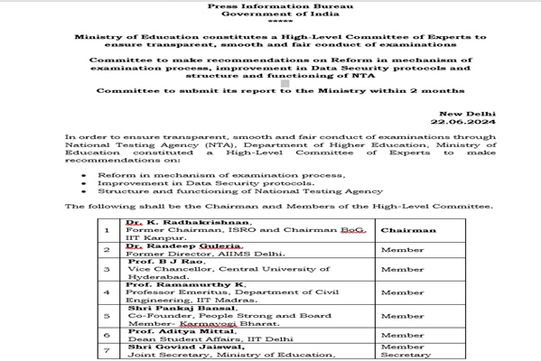 Centre forms high-level committee of experts to reform NTA-conducted exams