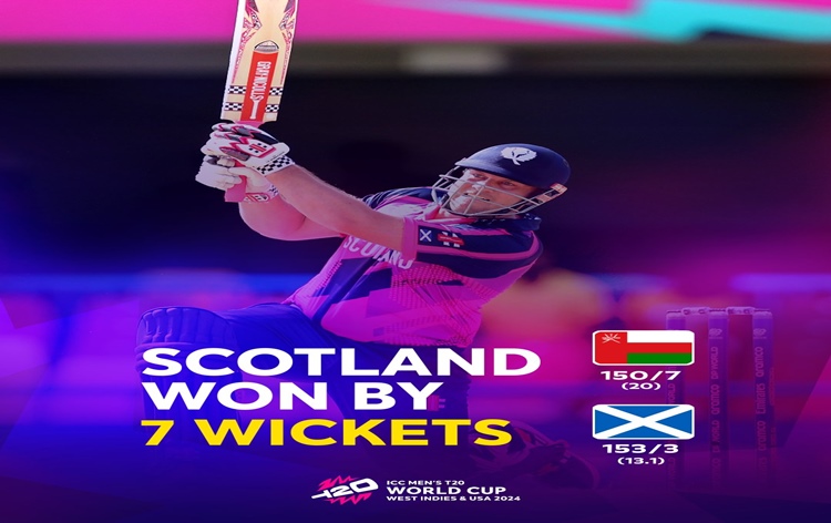 T20 World Cup: Scotland beat Oman by 7 wickets at Sir Vivian Richards Stadium