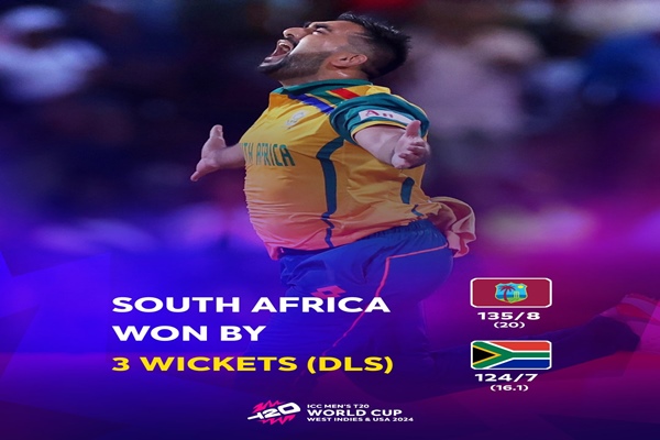 T-20 Men’s World Cup: South Africa enter Semi-Finals beating West Indies in Super 8 encounter this morning; India to take on Australia in Super 8 encounter in St Lucia this evening