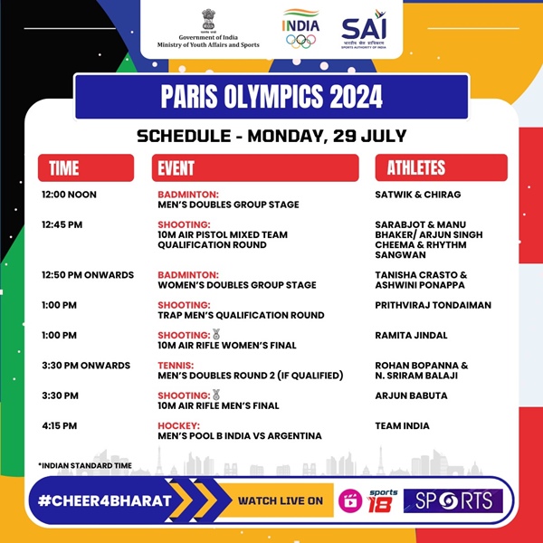 India’s Full Schedule For Day 3 Of Paris Olympics 2024