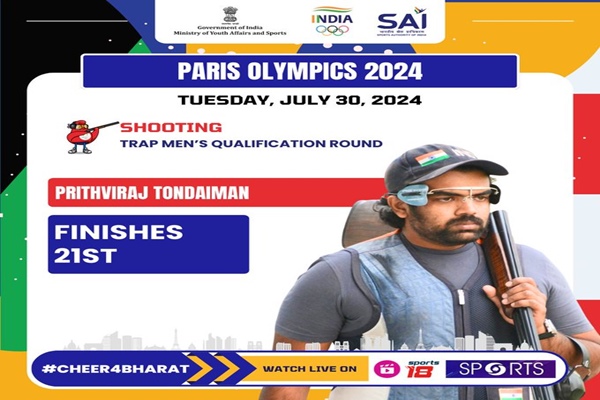 Paris Olympics: India’s Prithviraj Tondaiman Fails to Advance in Men’s Trap Shooting