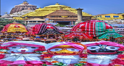 ओडिशा में विश्व प्रसिद्ध ‘रथ यात्रा’ के साथ भगवान जगन्नाथ, भगवान बलभद्र और देवी सुभद्रा के रथ पुरी के श्री गुंडिचा मंदिर पहुंचा