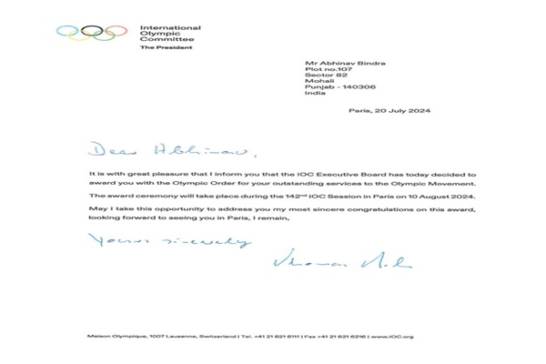 Youth Affairs and Sports Minister Congratulates Abhinav Bindra on Receiving Olympic Order