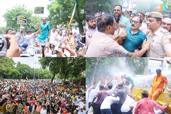 BJP Delhi protests against Delhi Govt, MCD at Aam Aadmi Party’s head office in New Delhi