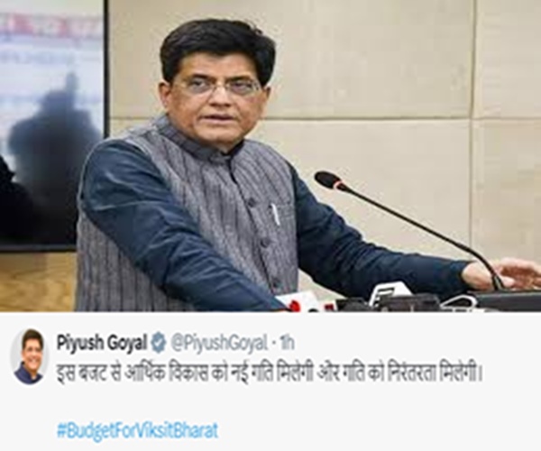 वाणिज्य और उद्योग मंत्री पीयूष गोयल ने बजट की सराहना की