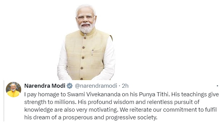 PM Narendra Modi pays homage to Swami Vivekananda on his death anniversary