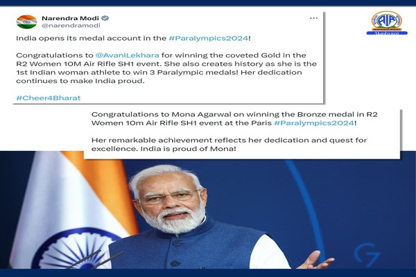 PM Modi Congratulates Avani Lekhara for Gold & Mona Agarwal for Bronze at Paris Paralympics 2024