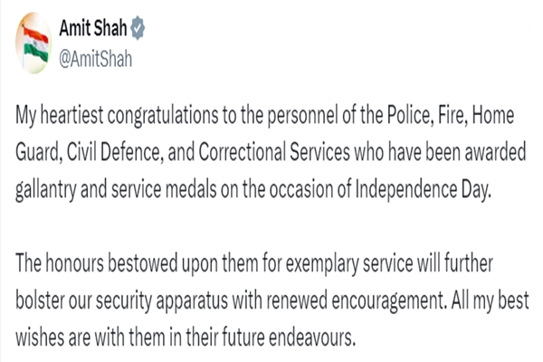 Home Minister Amit Shah congratulates personnel receiving gallantry and service medals   