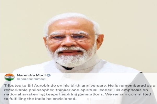 PM Modi Pays Homage to Sri Aurobindo on Birth Anniversary