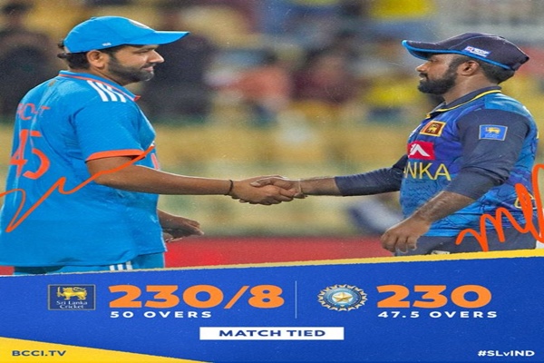 First ODI between India and hosts Sri Lanka ends in a thrilling tie in Colombo