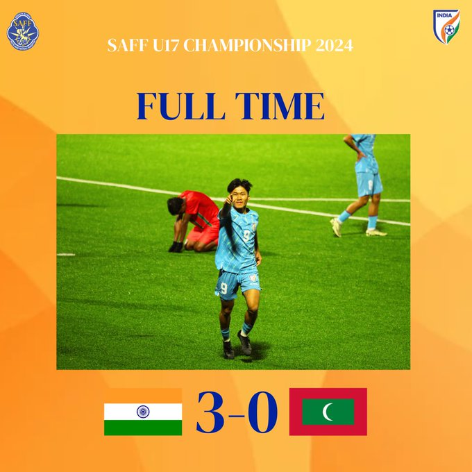 फुटबॉल में, भारत ने सैफ अंडर-17 चैंपियनशिप में मालदीव को 3-0 से हराया