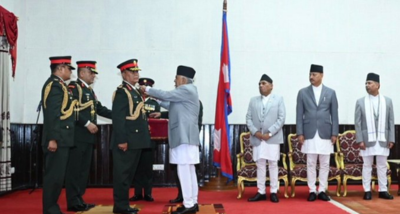 नेपाल के राष्ट्रपति रामचंद्र पौडेल ने नव नियुक्त सेनाध्यक्ष (सीओएएस) अशोक राज सिगडेल को पद और गोपनीयता की शपथ दिलाई