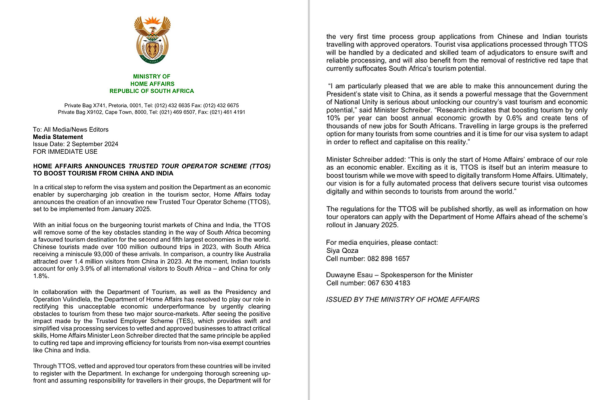 South Africa announces TTOS scheme to boost tourism from India