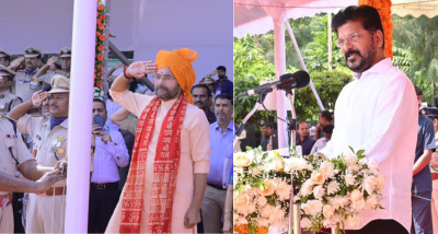 केंद्रीय मंत्री जी किशन रेड्डी और मुख्यमंत्री रेवंत रेड्डी ने हैदराबाद मुक्ति दिवस के अवसर पर राष्ट्रीय ध्वज फहराया