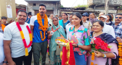 ऊना पहुंचने पर स्टार पैरा एथलीट निषाद का गर्मजोशी से स्वागत