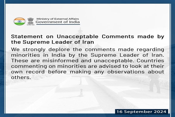 India Strongly Deplores Comments by Iran’s Supreme Leader on Minorities
