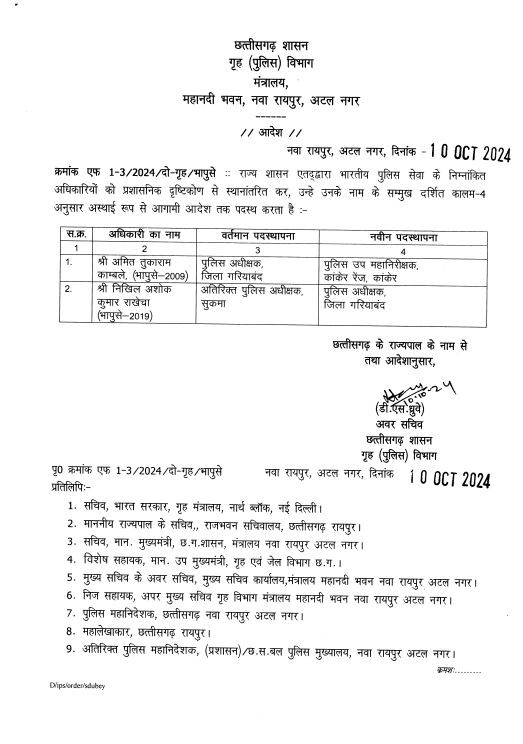 सरकार ने भारतीय पुलिस सेवा के चार अधिकारियों के तबादले किए