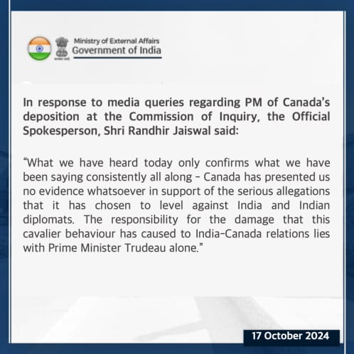 India Asserts Canada has provided no evidence for allegations against Indian diplomats