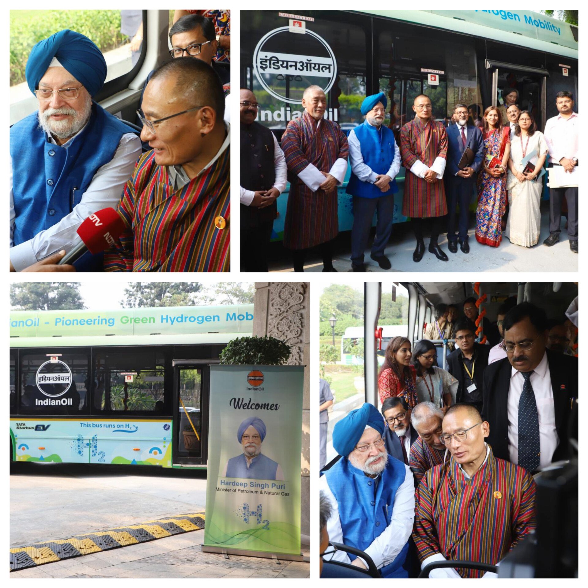 हरदीप पुरी और भूटान के प्रधानमंत्री शेरिंग टोबगे ने नई दिल्ली में हरित हाइड्रोजन ईंधन से चलने वाली बस की सवारी की