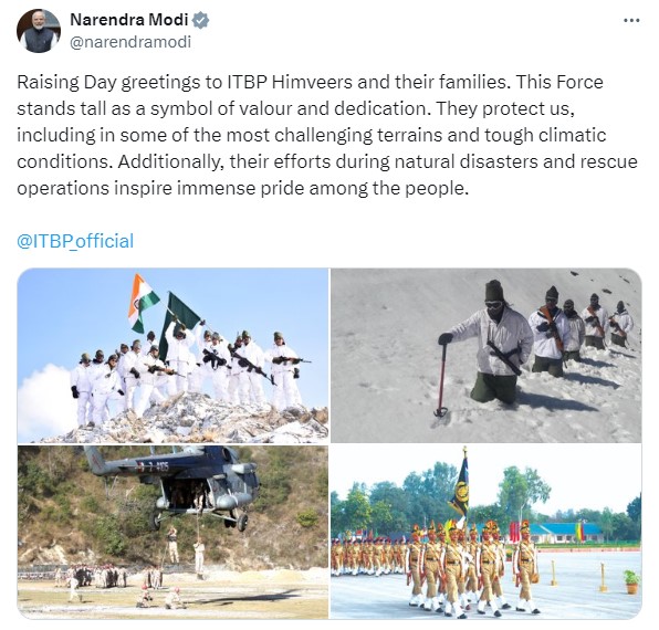 प्रधानमंत्री नरेन्‍द्र मोदी ने आईटीबीपी के स्थापना दिवस के अवसर पर हिमवीरों और उनके परिवारों को दी शुभकामनाएं