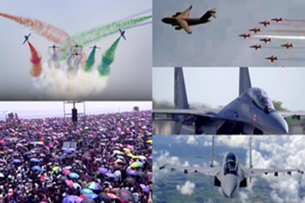 ভারতীয় বায়ু সেনা আজ চেন্নাইয়ের মেরিনা সমুদ্রতটে বিশাল বিমান প্রদর্শনের আয়োজন করেছে