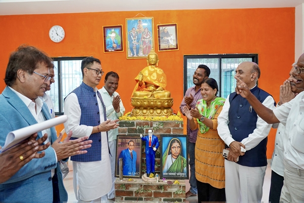 Union Minister Kiren Rijiju visits Ambedkar Memorial at Mumbai’s Indu Mill