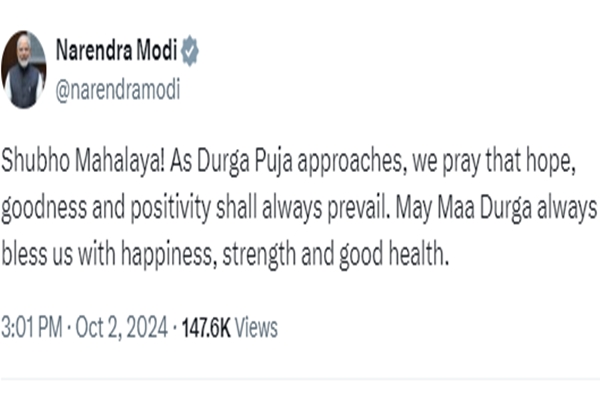 PM Modi Extends Blessings for Hope & Positivity on Mahalaya