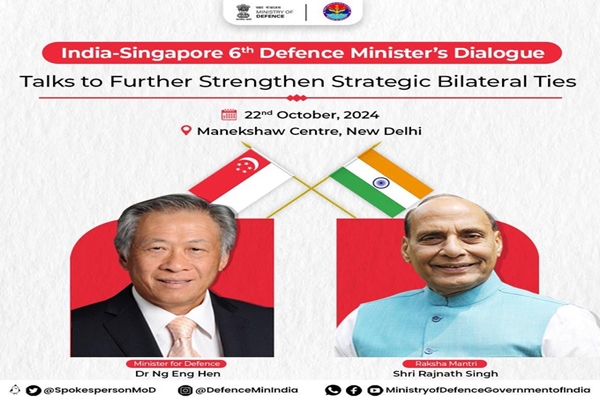 Raksha Mantri Rajnath Singh, Singapore Defence Minister to co-chair 6th India-Singapore Defence Ministers’ Dialogue