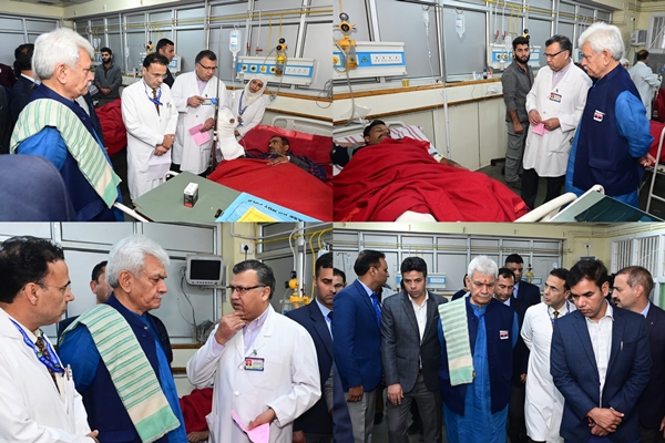LG Manoj Sinha visits SKIMS Hospital to inquire about victims of Ganderbal terror attack