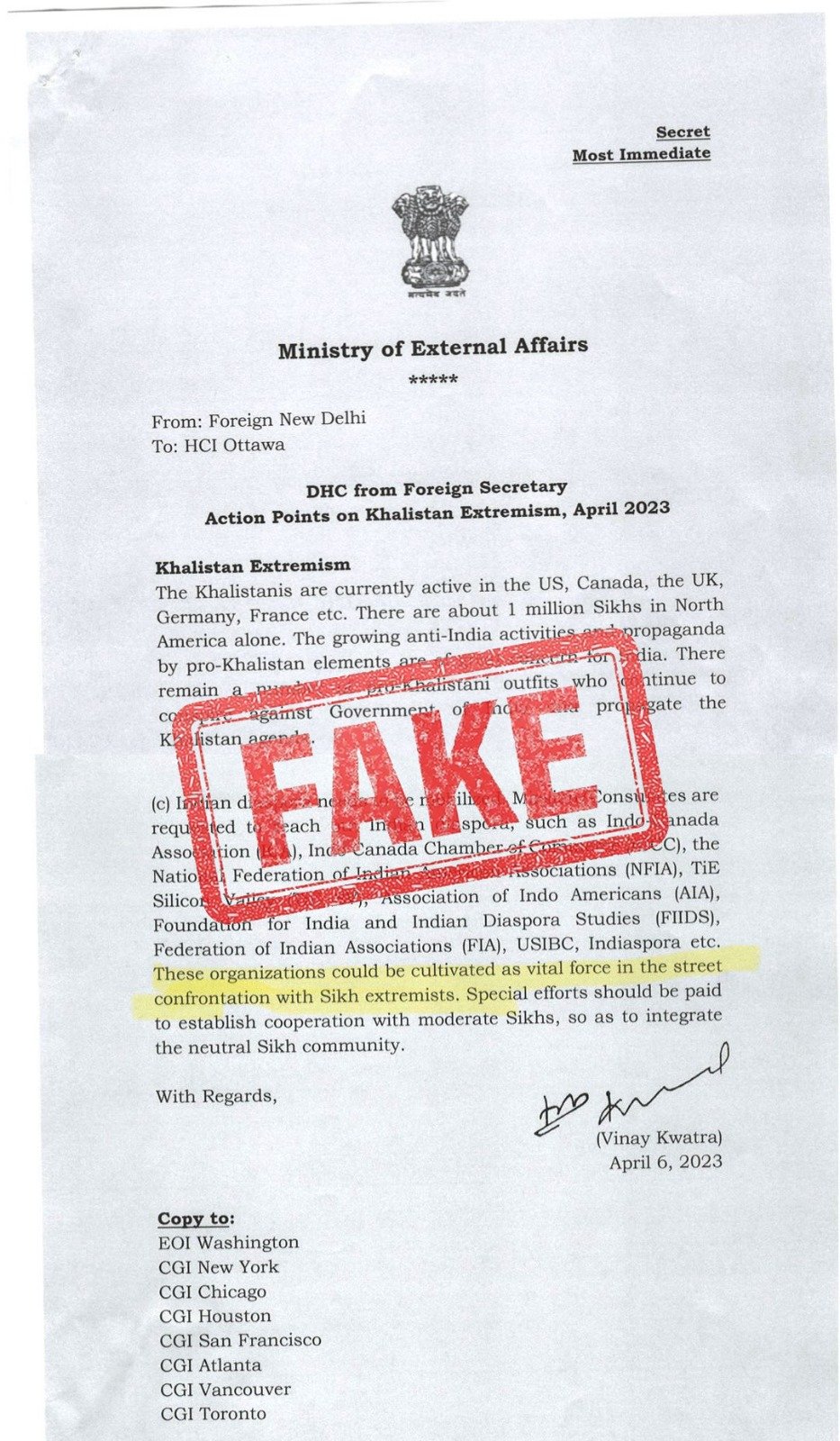 External Affairs Ministry dismisses claims of Indian Embassies training terrorists as fake