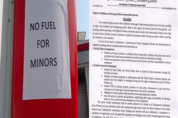 Jammu petrol pumps put up ‘no fuel for vehicles driven by minors’ posters to ensure children’s safety